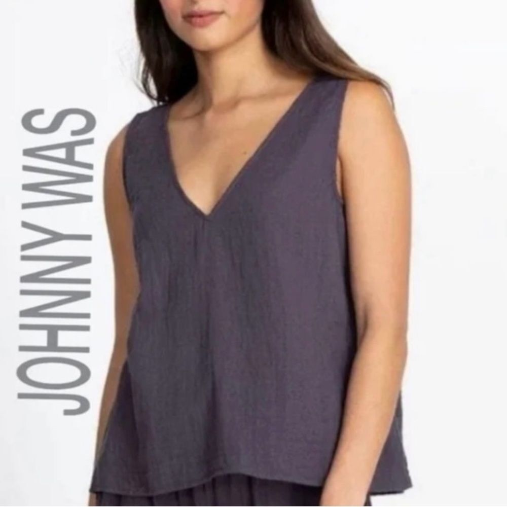 Anthropologie | Johnny Was Calme double V Drape gauzy Tank top  gray NWT size S